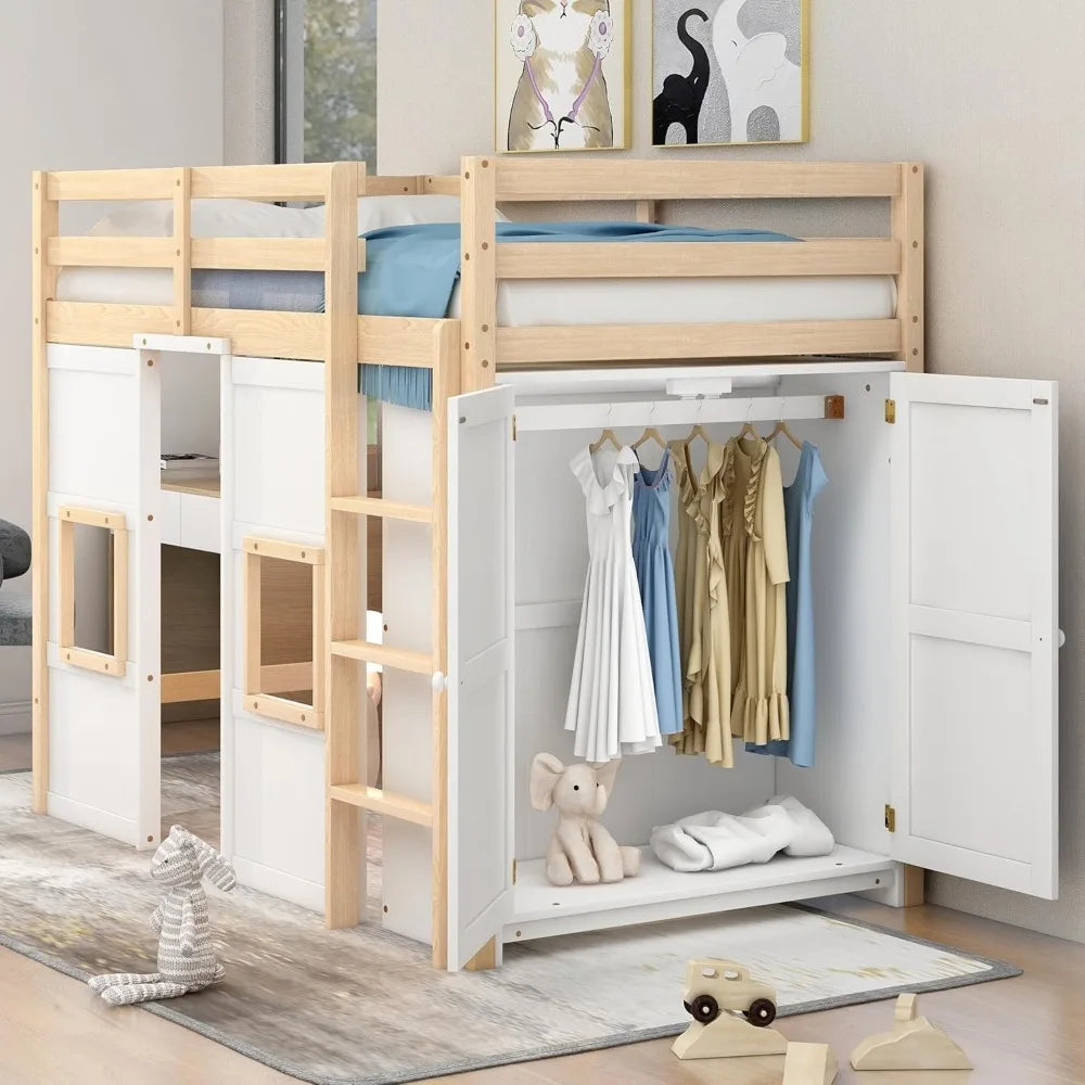 Playhouse Design Twin Size Loft Bed w/Built-in Storage