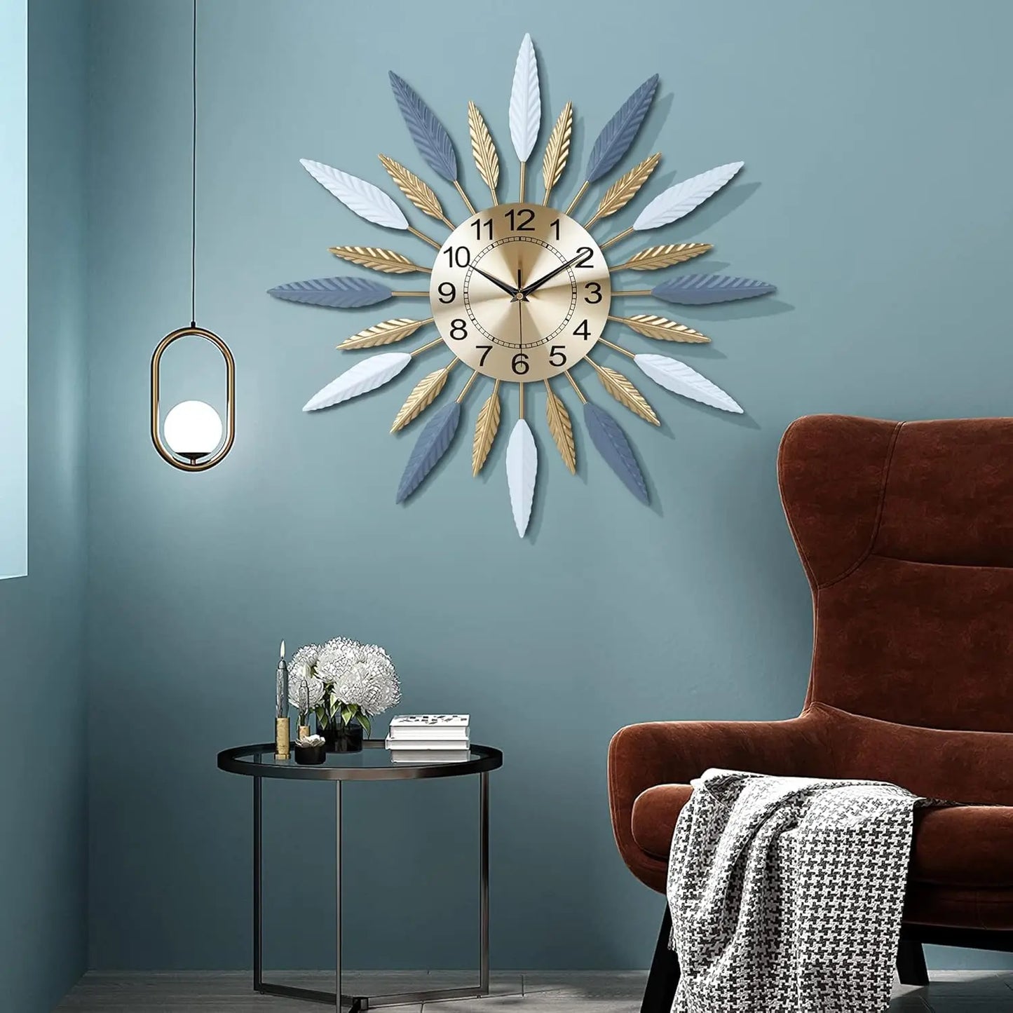 23" Large Sunburst Design Wall Clock, Silent
