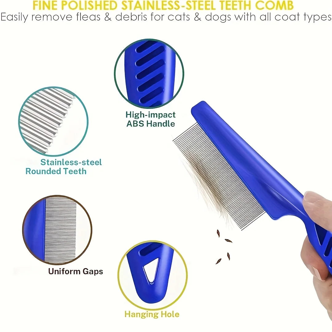 4 pk Stainless Steel Rabbit, Dog, Cat Grooming Comb w/Round Teeth