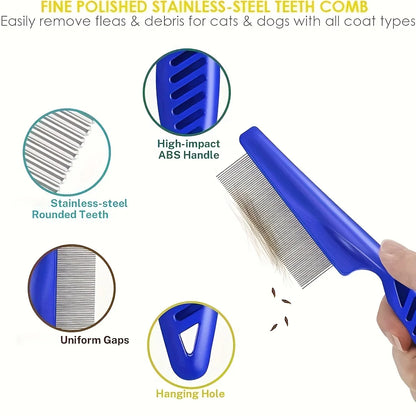 4 pk Stainless Steel Rabbit, Dog, Cat Grooming Comb w/Round Teeth
