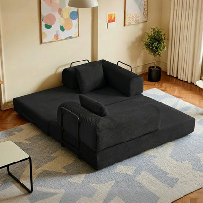 59" 4:1 Boneless Convertible Floor Sofa, High-Density Sponge & Corduroy Fabric