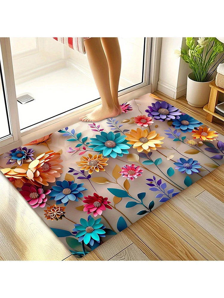 1pc Multi-Color Floral Print Design Bathroom Mat, Anti-Slip
