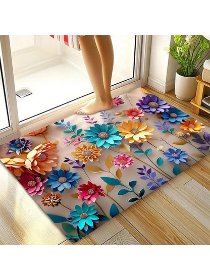 1pc Multi-Color Floral Print Design Bathroom Mat, Anti-Slip