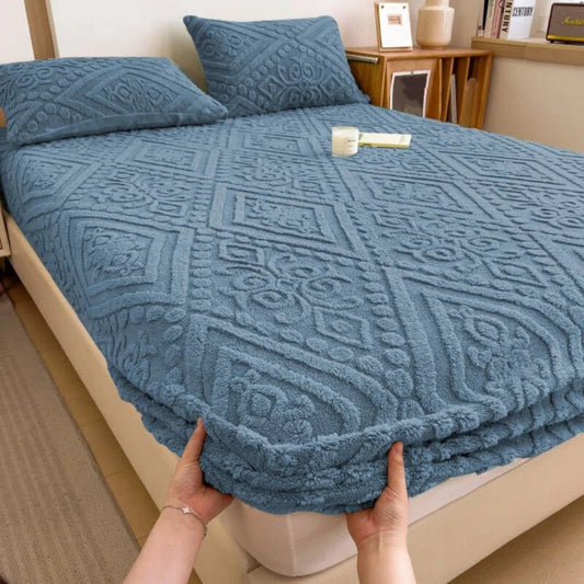 Taffeta Fleece Fitted Sheet Floral Plush Mattress Cover