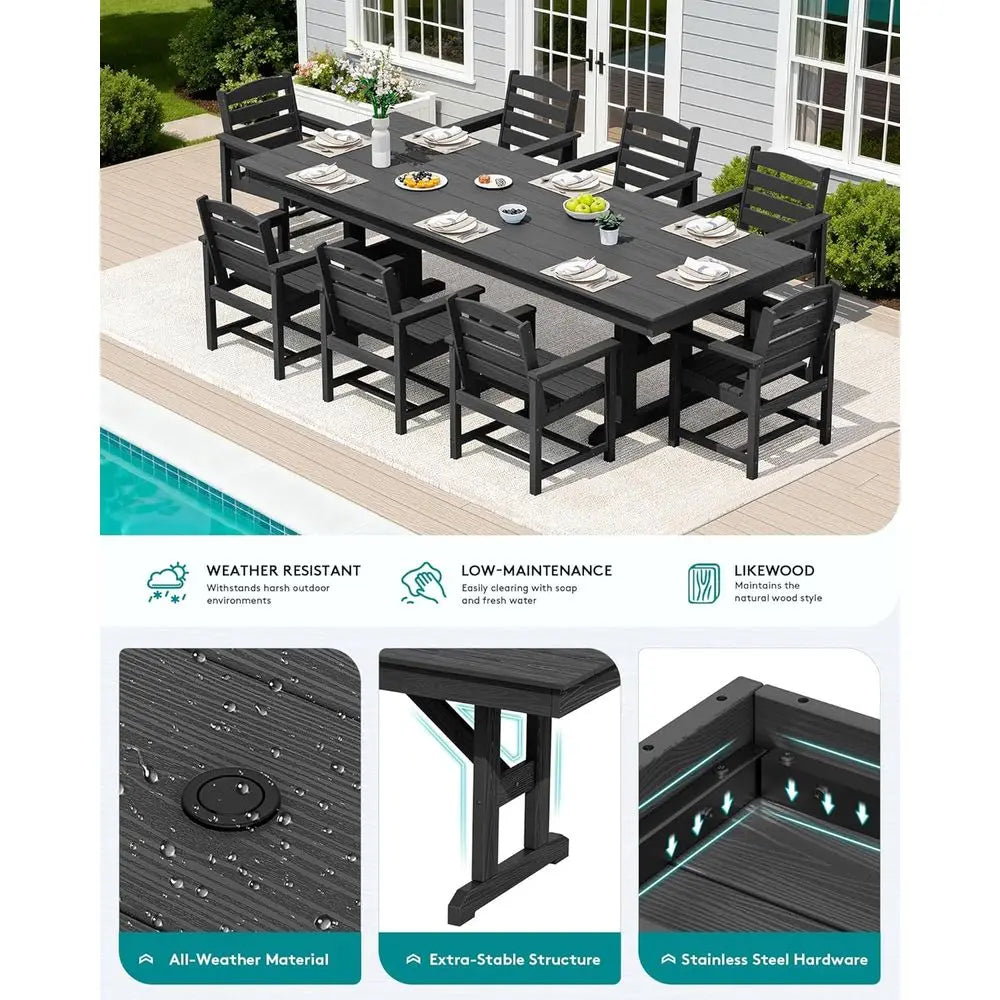 9 Piece Outdoor Dining Set, 84" Table w/8 Chairs