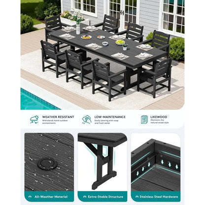 9 Piece Outdoor Dining Set, 84" Table w/8 Chairs