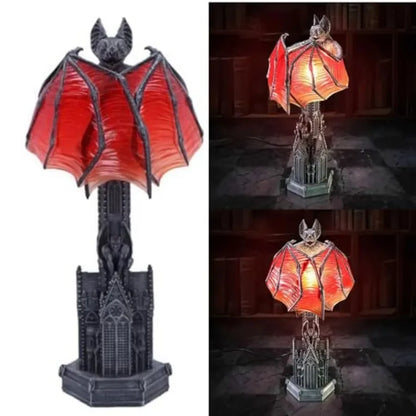 Gothic Wings of Night Halloween Light with Red Glow, Handcrafted Resin,