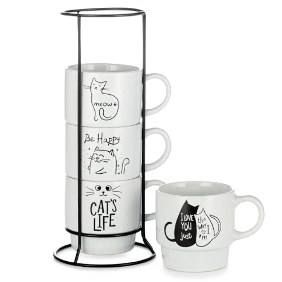 Stackable Coffee Mug Tower Set w/Metal Wire Rack
