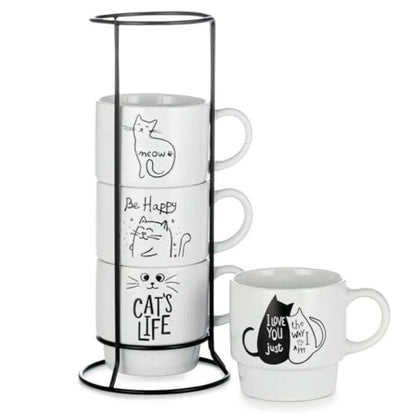 Stackable Coffee Mug Tower Set w/Metal Wire Rack