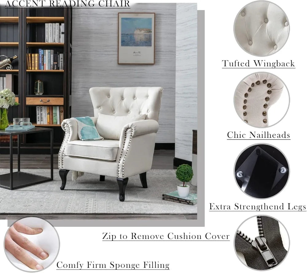 Mid Century Accent Upholstered Armchair, Linen Fabric