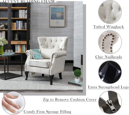 Mid Century Accent Upholstered Armchair, Linen Fabric