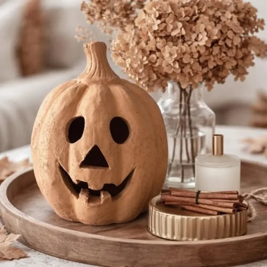 Halloween Decorations,7.5"H Handmade Terracotta Jack O' Lantern