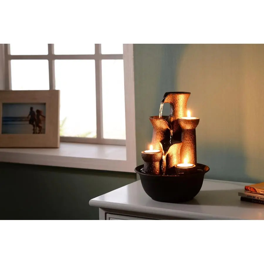 3 Candles, 3-Tier, Indoor Waterfall Fountain for Meditation,