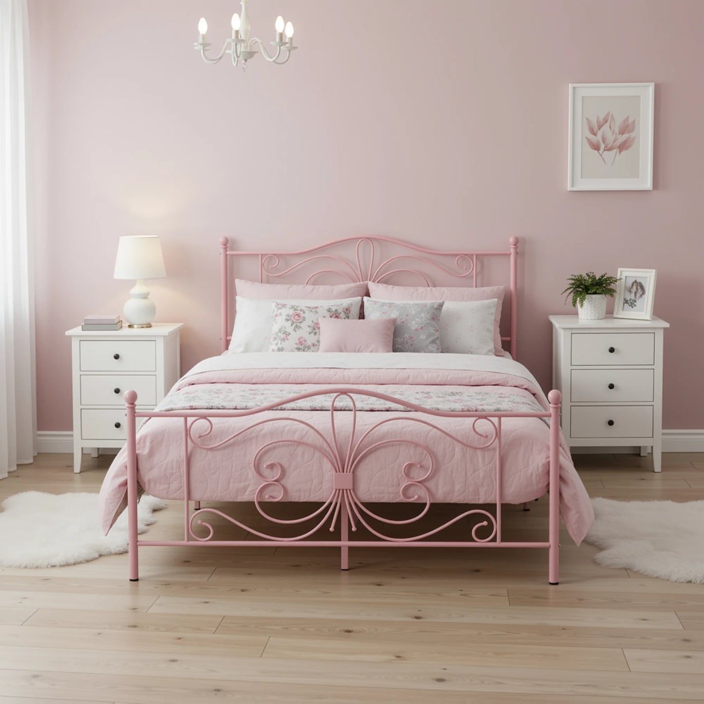 Butterfly Pattern Headboard & Footboard Platform Bed Frame for Kids