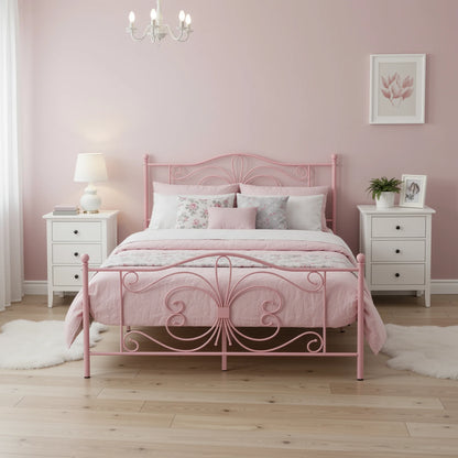Butterfly Pattern Headboard & Footboard Platform Bed Frame for Kids