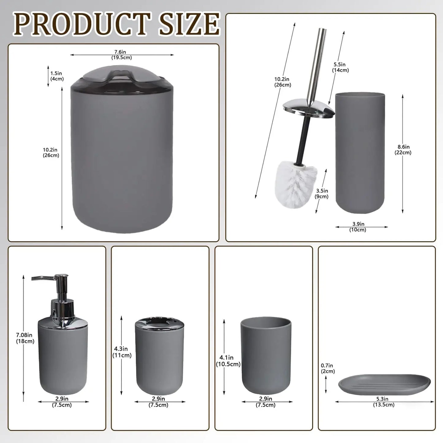 6pc Bathroom Set w/Soap Dispenser, Toothbrush Holder, Cup, Dish