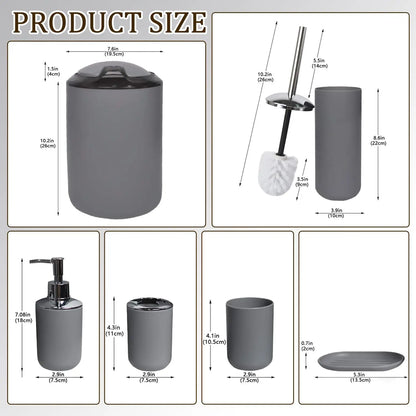 6pc Bathroom Set w/Soap Dispenser, Toothbrush Holder, Cup, Dish