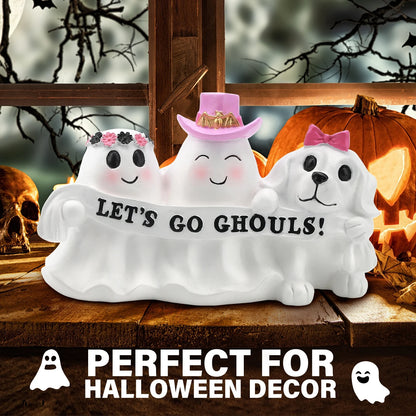 Pink Bow Spooky Ghost Puppy Group Figurine, Ornament