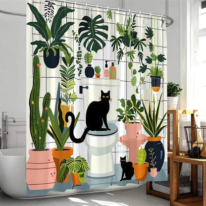 Cute Greenery Print Shower Curtain with Hooks