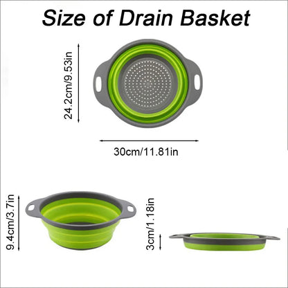 Green Silicone Collapsible Strainer for Pasta, Fruits, Vegetables