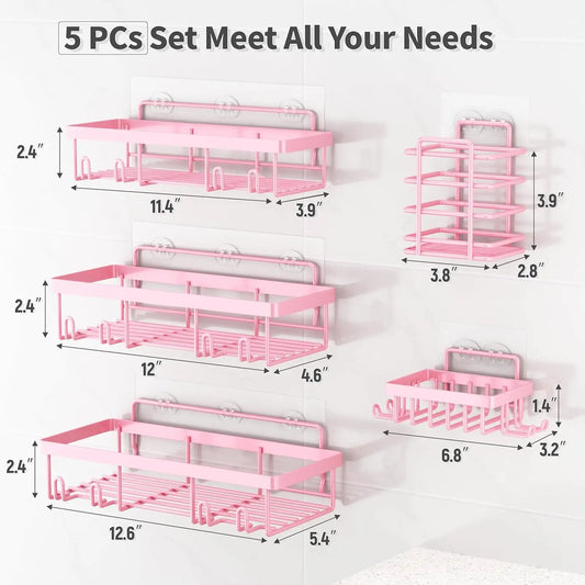 5pk Stainless Pink Shower Caddy Organizer, Adhesive, No Drill