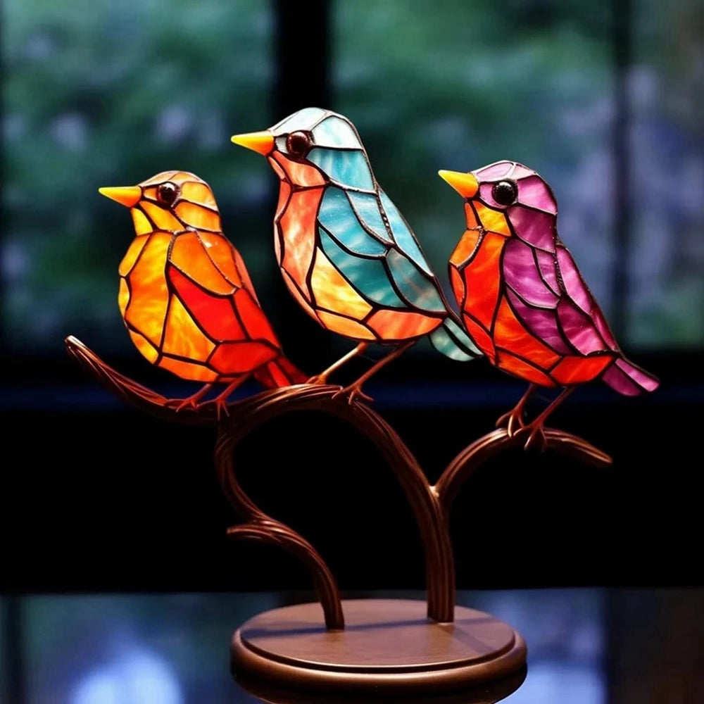 Multi-Colored Glass Birds on Branch. Other Animal Ornaments,