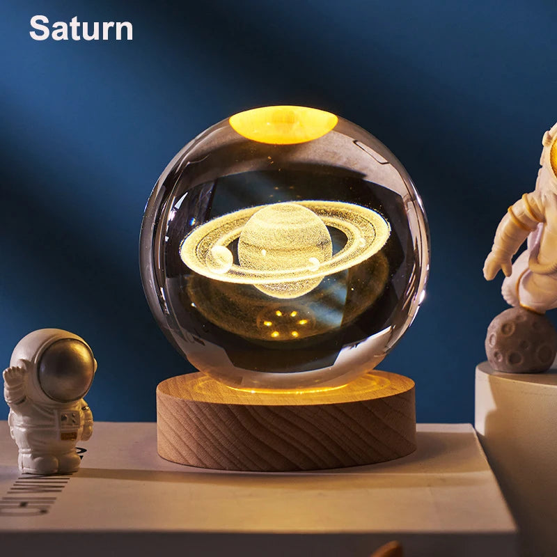 6cm 3D Crystal Ball Decoration 2026 Astronomy Solar System Planets Moon Astronaut LED Balls