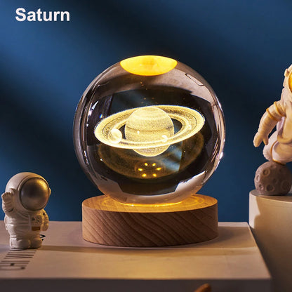 6cm 3D Crystal Ball Decoration 2026 Astronomy Solar System Planets Moon Astronaut LED Balls