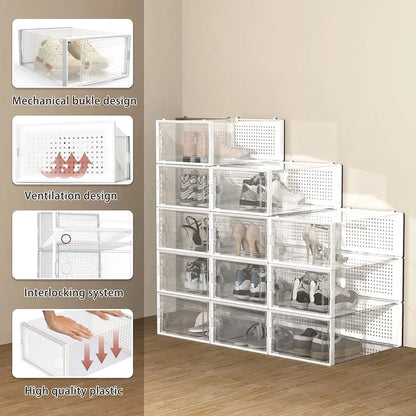 12pk Transparent Plastic Stackable Storage Boxes, Linked Design