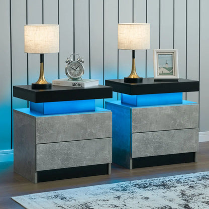 Set (2) LED Bedside Nightstand with 2 Drawers