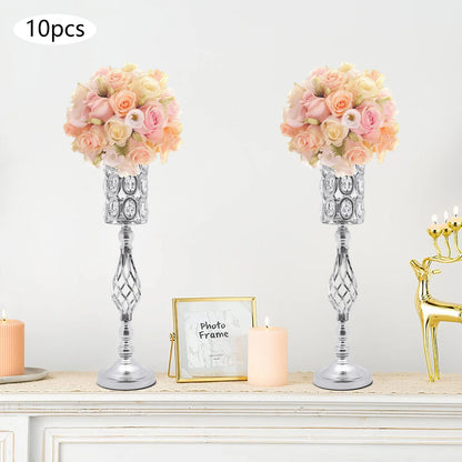 10pc Iron Flower Vases,61cm Gold/Silver Tabletop Vase for Centerpiece