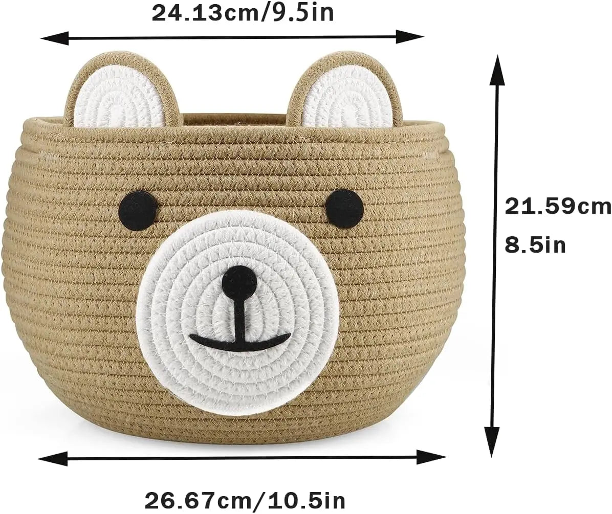Cotton Rope Baby Basket with Bear Design