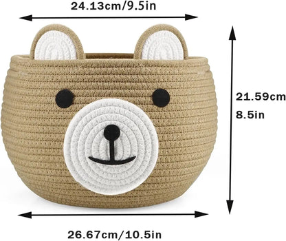 Cotton Rope Baby Basket with Bear Design