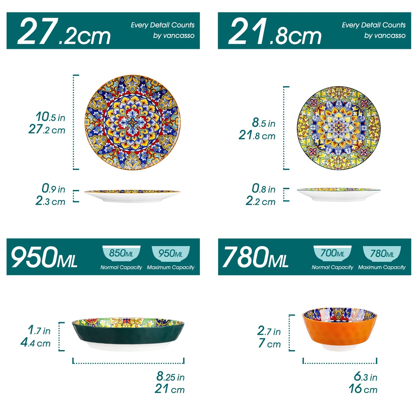 24 PCS Ceramic Dinnerware Set Porcelain Bohemian Style Dinnerware