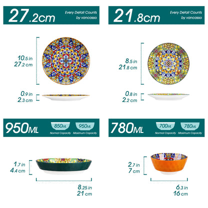 24 PCS Ceramic Dinnerware Set Porcelain Bohemian Style Dinnerware