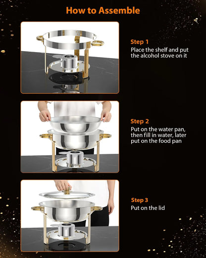 2/4/6pk 5qt Round Stainless-Steel Chafing Dish Set w/Lid