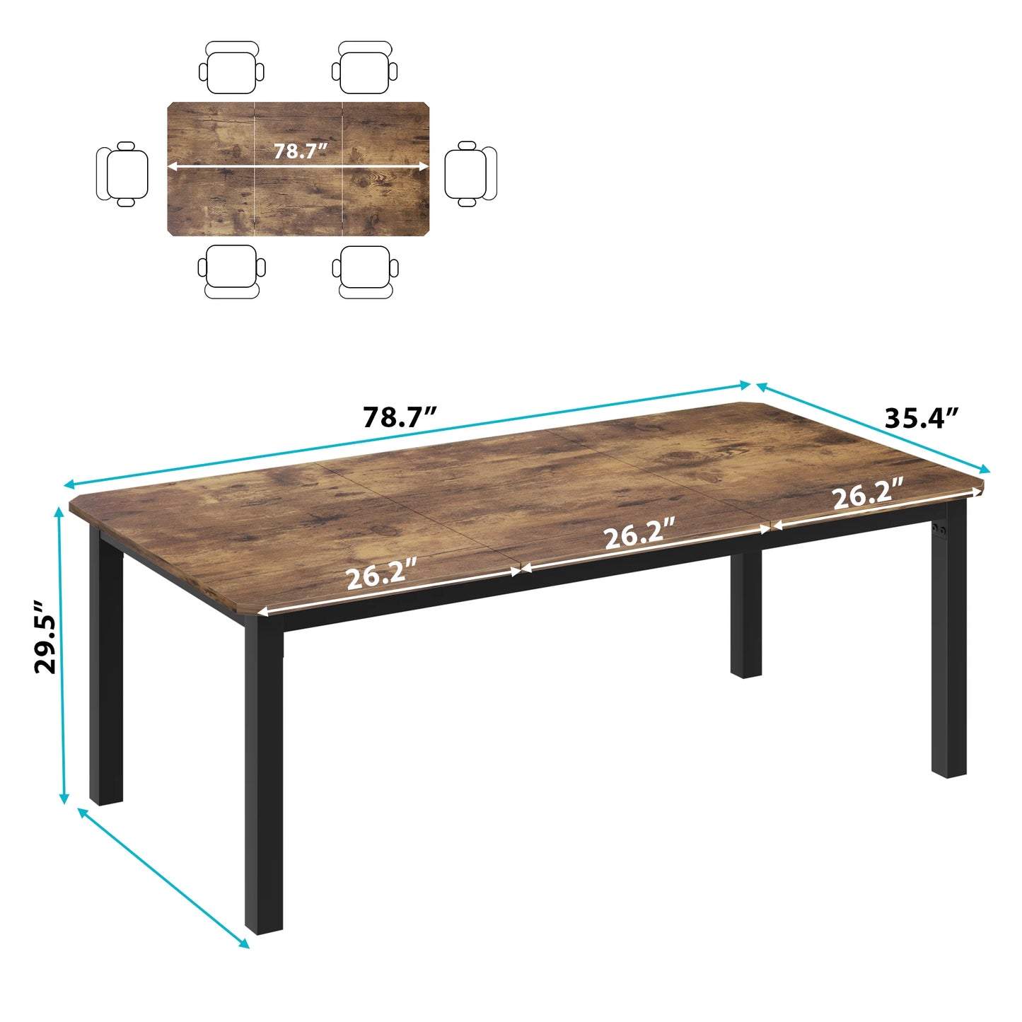 78" Rectangular Dining Table for 6-8 People, Chairs not included