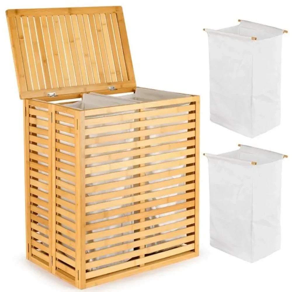 Foldable Bamboo Laundry Basket with Lid
