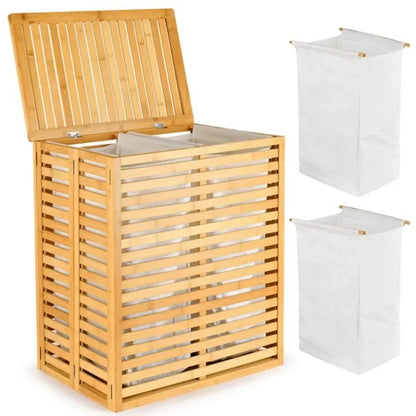 Foldable Bamboo Laundry Basket with Lid