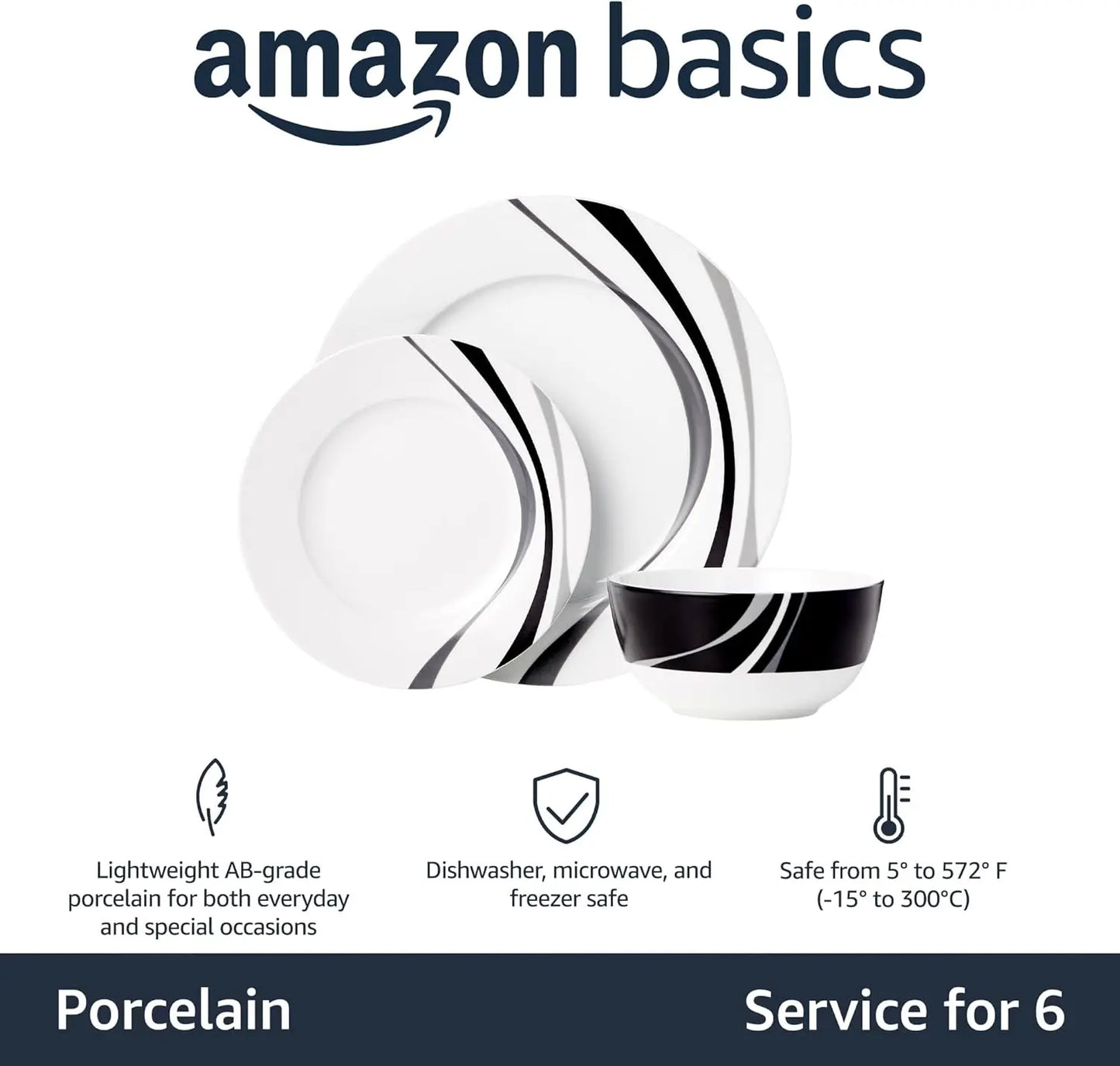 18pc Dinnerware Set for 6, Microwave & Dishwasher Safe