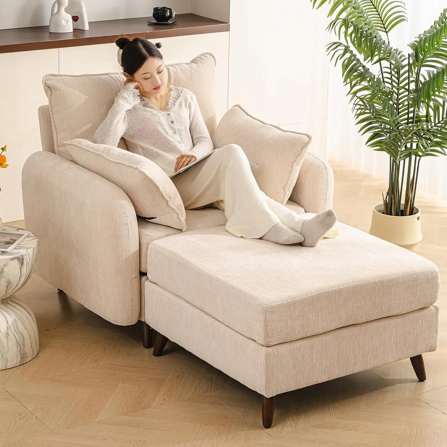 Oversized Deep Seat (24.5") Accent Chair w/Ottoman, Storage
