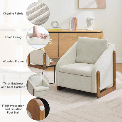 Chenille Fabric Chair w/ Wooden Side Frame, Comfortable Lounge