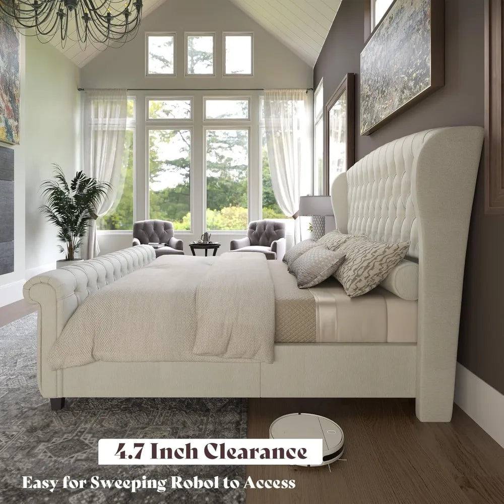 California King Sleigh Platform Bed Frame, Upholstered Headboard & Footboard