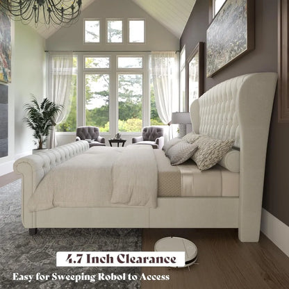 California King Sleigh Platform Bed Frame, Upholstered Headboard & Footboard