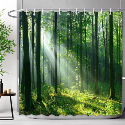 Scenic Shower Curtain Tropical Waterfall, Landscape Nature