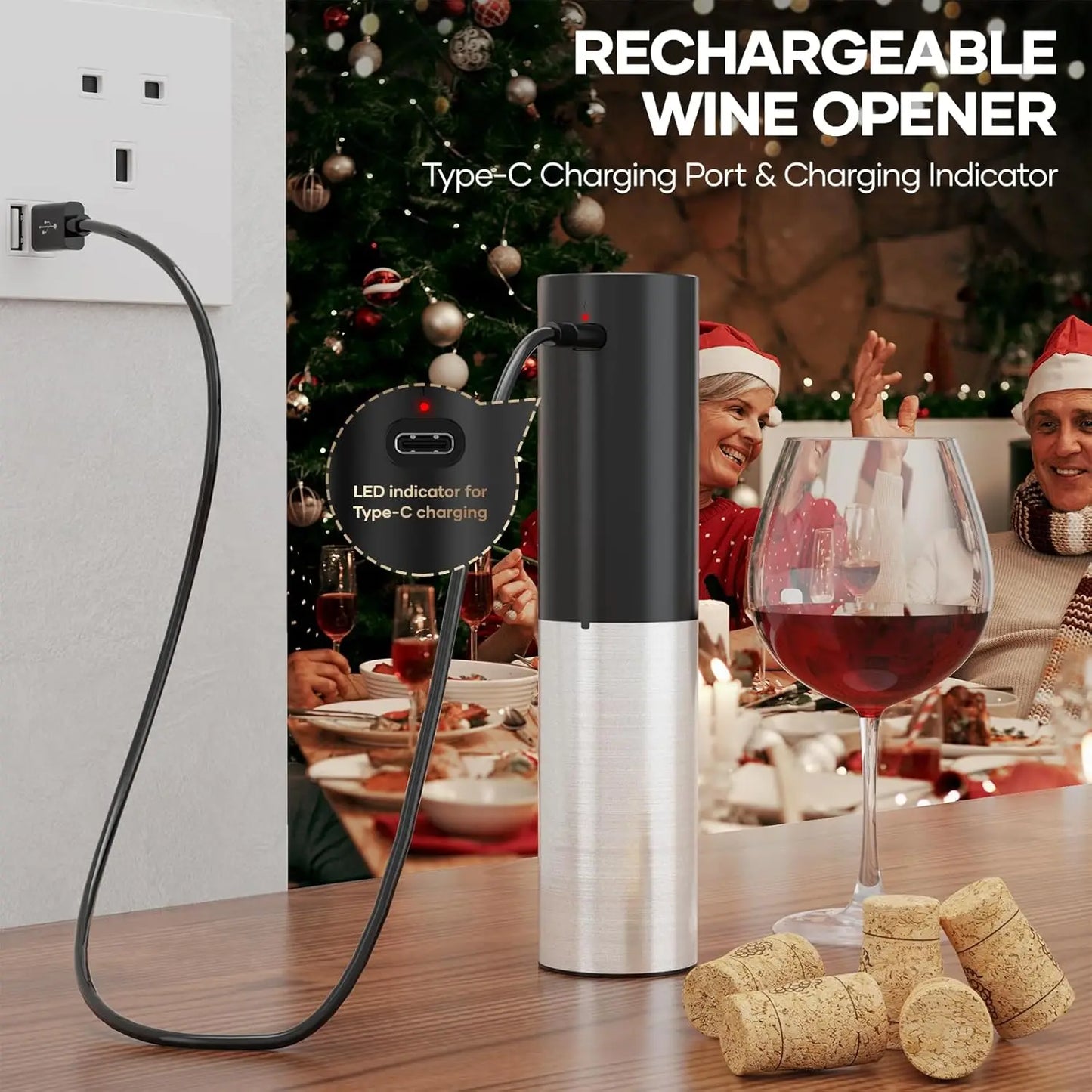 Electric Wine Opener Set w/Foil Cutter, Aerator, Pourer & Vacuum Stopper