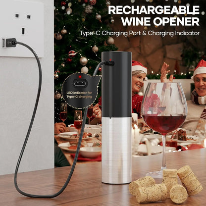 Electric Wine Opener Set w/Foil Cutter, Aerator, Pourer & Vacuum Stopper