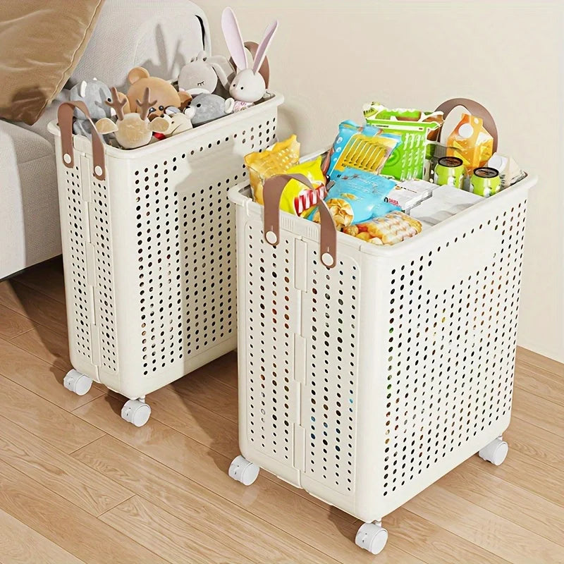 Foldable, Rolling Laundry Cart w/Wheels