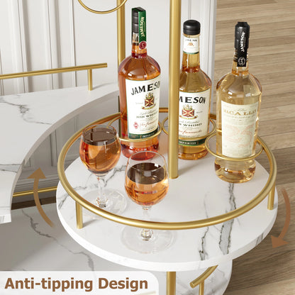 Mobile Bar Cart w/4-Tiers Storage Shelves, Gold