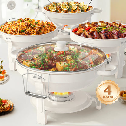 2/4Pack 5QT Round Chafing Dishes, Buffet Set w/Glass Lid